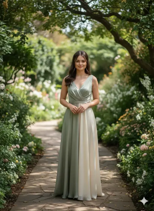 { "render_goal": "Natural cinematic garden portrait with timeless elegance", "su...