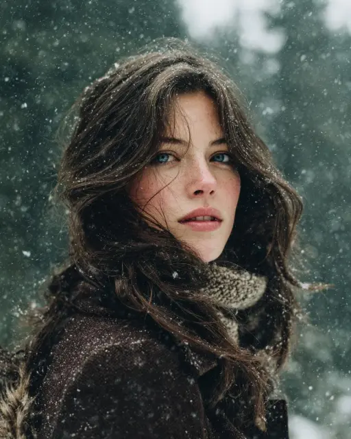 { "Objective": "Generate a cinematic, photorealistic portrait inspired by a wint...