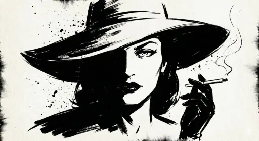 A high-contrast ink noir portrait of [SUBJECT], illustrated entirely with expres...