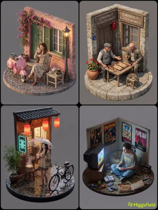 Concept: Una vista isometrica iperrealistica 3D di una scena [INSERT LOCATION] s...