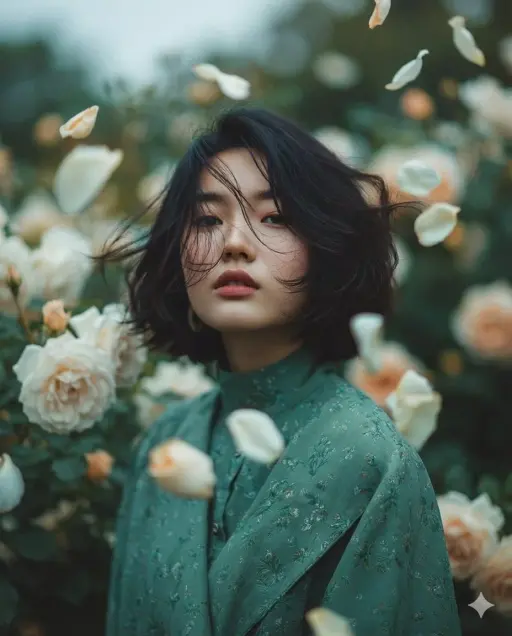 { "Objective": "Crea un ritratto artistico da sogno con un'atmosfera romantica e...
