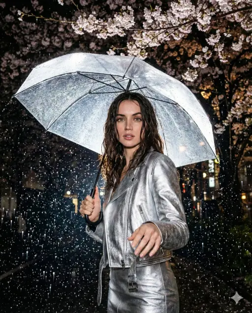 { "prompt": "Scatto ritratto editoriale notturno ad alta risoluzione con flash s...