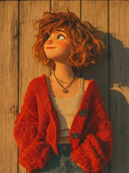 ```json { "items": [ { "prompt": "Una ragazza 3D animata stilizzata con capelli...