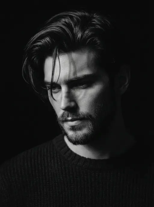 Ritratto in bianco e nero ravvicinato di un uomo usando il riferimento facciale...