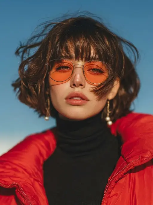 { "items": [ { "prompt": "Un ritratto di moda cinematografico di una giovane don...