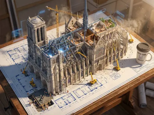 Epica scena 3D: un enorme schema architettonico di [BUILDING/STRUCTURE] fissato...
