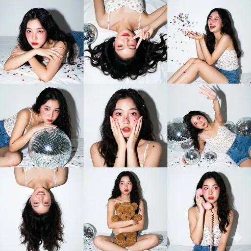 ```json { "grid_layout": { "prompt": "Collage fotografico 3x3 / Griglia di 9 pan...