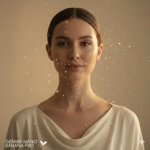 Ruhige Augen, schlichte Eleganz. Ein High-Fashion-Nahaufnahme-Porträt einer Frau...
