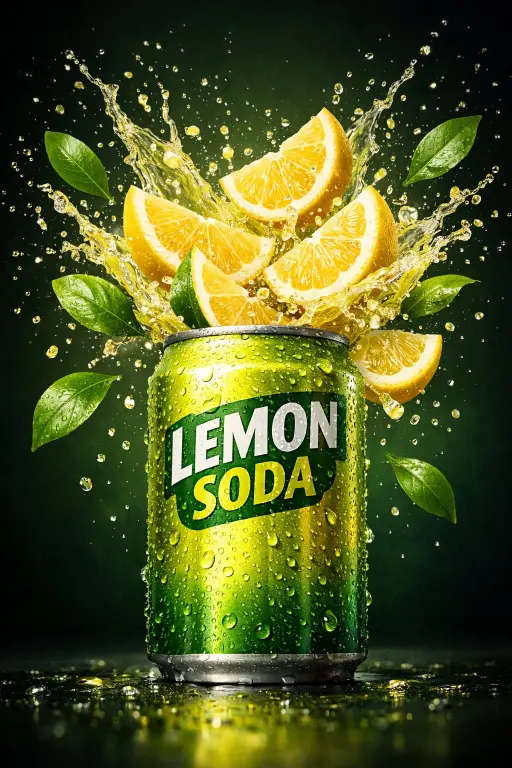 Ein hyperrealistischer kommerzieller Produktschuss einer Zitronen-Limonadendose,...