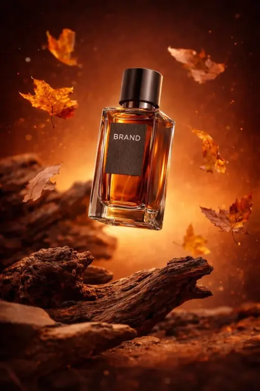 Ultra-realistic luxury perfume product shot (9: 16, 4K). A clear rectangular gla...