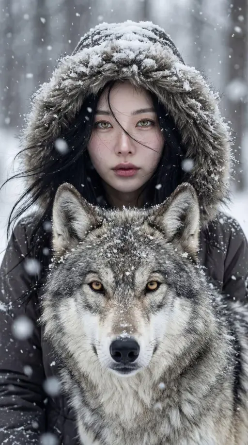 { "Objective": "Create a breathtaking cinematic winter portrait depicting a deep...