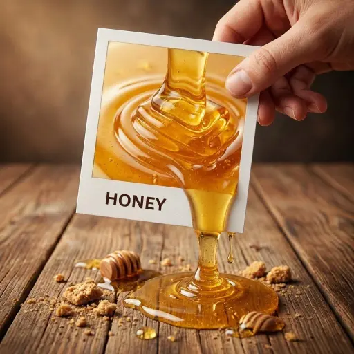 A hyper-realistic 3D photo concept showing a hand holding a square polaroid phot...