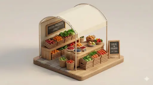 A clean, minimal 3D isometric diorama of a [URBAN RETAIL TYPE], featuring a [MAI...