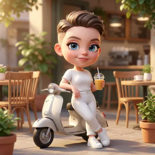 Un simpatico personaggio 3D in stile chibi dell'immagine caricata appoggiato a u...