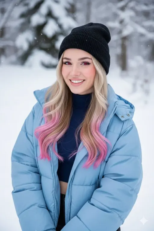 {"items":[{"prompt":"Una ragazza bionda con punte dei capelli rosa e occhi rossi...