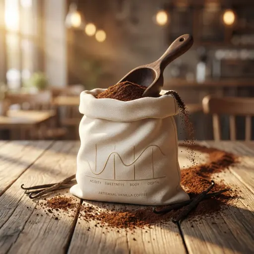 Fotografia di prodotto di lusso di caffè macinato alla vaniglia artigianale conf...