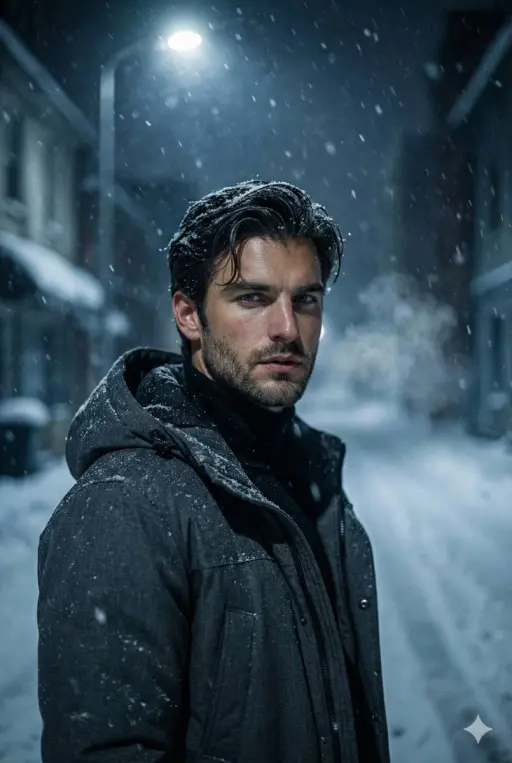 Ritratto cinematografico ultra realistico di un giovane uomo con lineamenti masc...