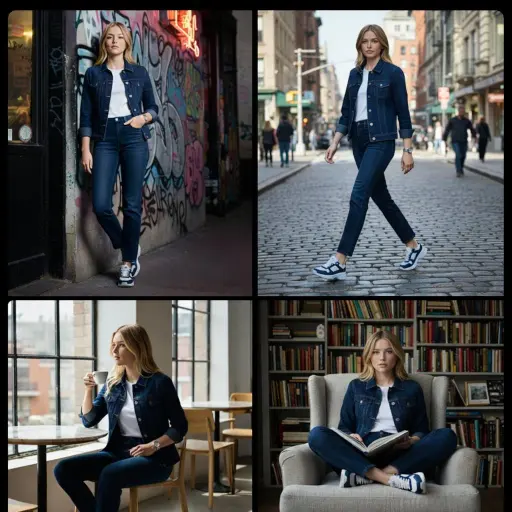 Iperrealistica e cinematografica foto di moda a figura intera della donna carica...