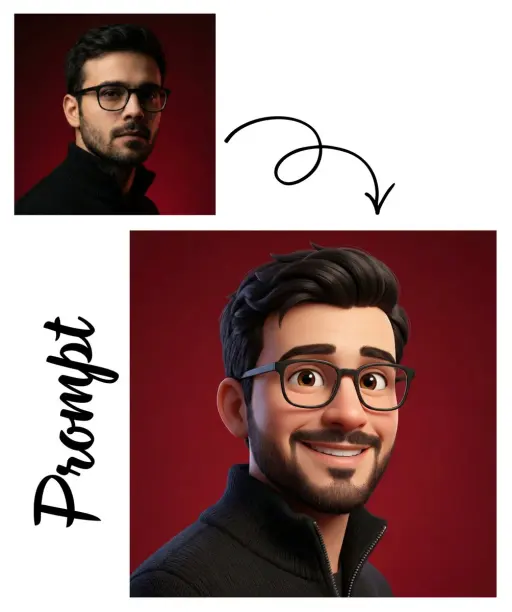 Crea un avatar 3D di alta qualità della persona nell'immagine caricata con un vo...