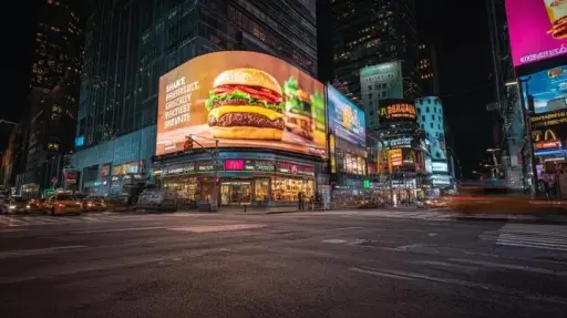 Paesaggio notturno cinematografico ultra-realistico ispirato a Times Square, New...