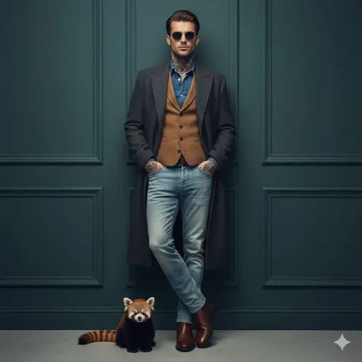 ```json { "items": [ { "prompt": "Un ritratto di moda cinematografico di un uomo...