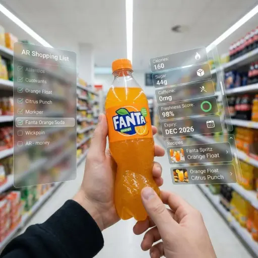 Prospettiva in prima persona all'interno di un corridoio di supermercato ben ill...