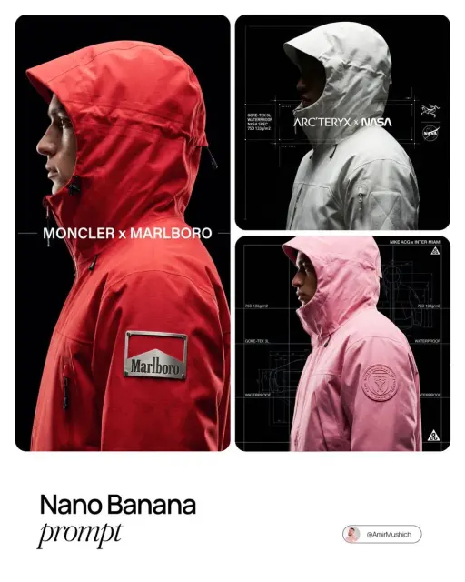 [BRAND NAME]. 기술 아우터웨어 브랜드와 하이엔드 제품 사진작가를 위한 크리에이티브 디렉터 역할을 하세요. 작업: 입력 브랜드([BRA...