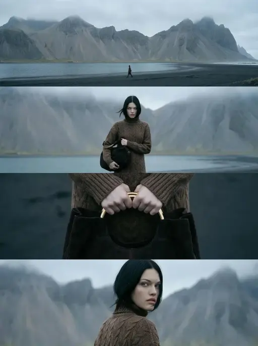Un'immagine editoriale cinematografica verticale composta da quattro fotogrammi...