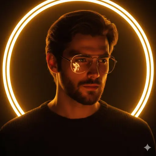 Ritratto cinematografico di un bel giovane con capelli corti e ben curati e barb...
