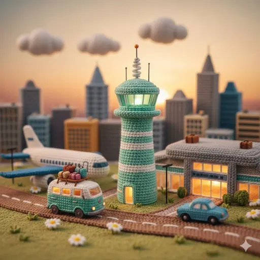 A highly detailed miniature diorama entirely made of crochet and amigurumi yarn,...