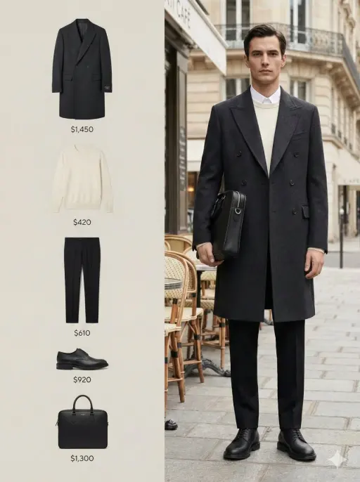 A high-fashion black and white editorial campaign image with a 3:4 aspect ratio,...