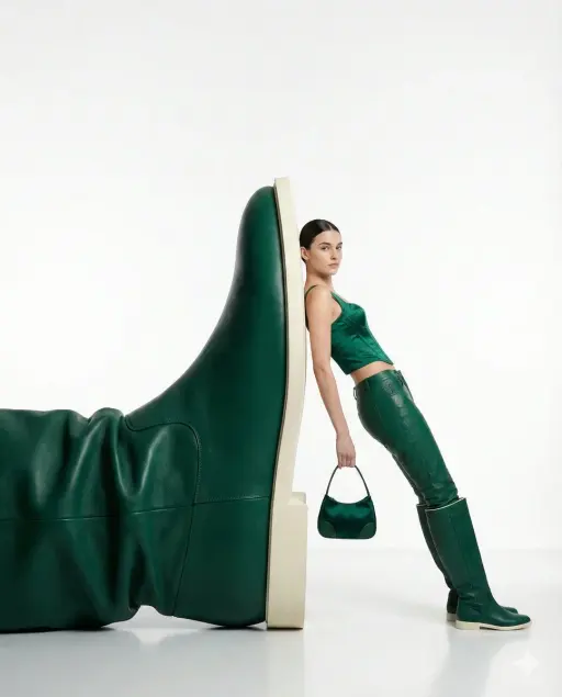 { "style": "High-Fashion-Editorial, minimalistischer Surrealismus", "subject": "...