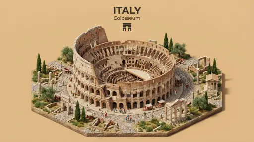Erstellen Sie ein isometrisches Miniatur-3D-Diorama, das die ikonische Architekt...