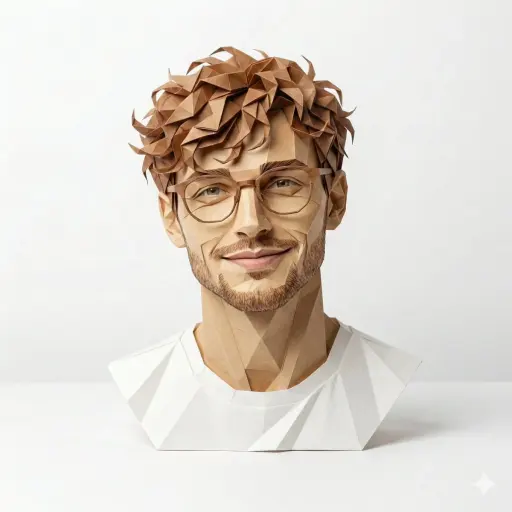 A hyper-detailed, origami-style version of a person, folded from high-quality pa...