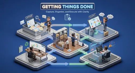 Create a 3D isometric miniature diorama showcasing the productivity system [SYST...