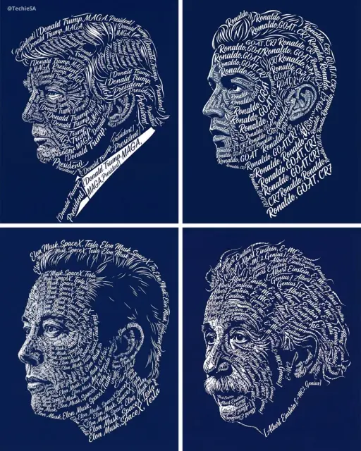 Create a typographic art portrait using the uploaded photo of a person as refere...
