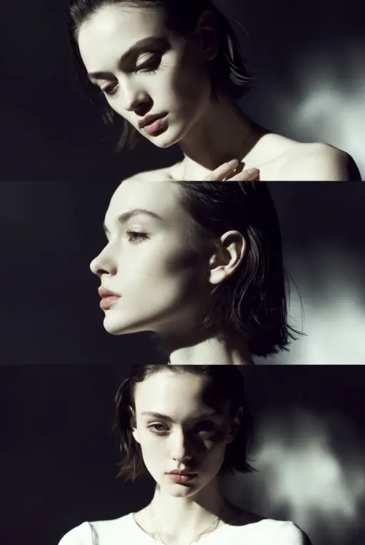 Preserve the face, proportions, and external features of the model as in the ref...