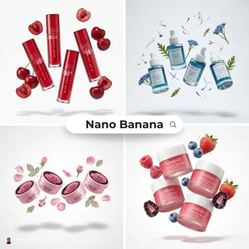 [product], 3–4 identical units of the product floating in mid-air, surrounded by...