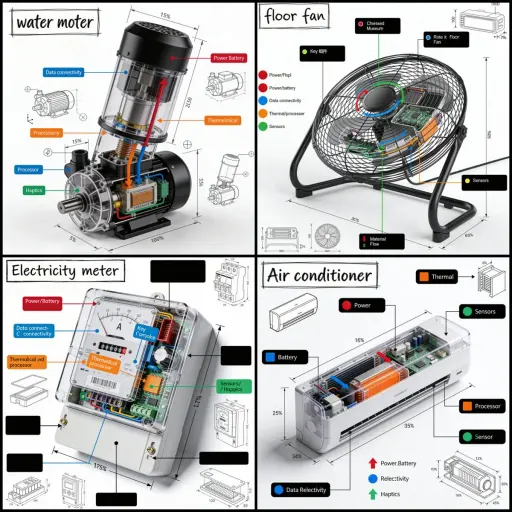 Create a technical infographic of [OBJECT] with a 45-degree isometric 3D perspec...