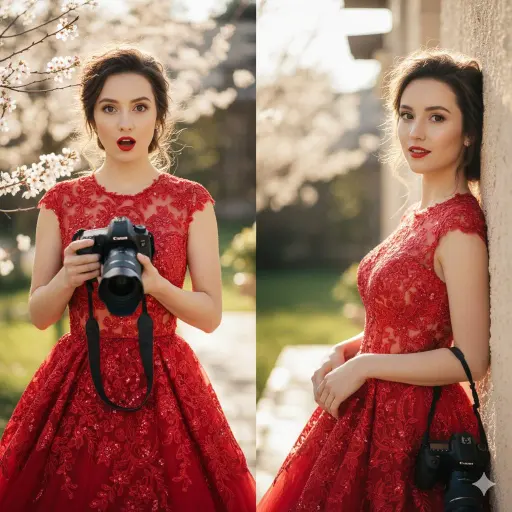 A young woman with an elegant, polished look. In one frame, she has an expressiv...