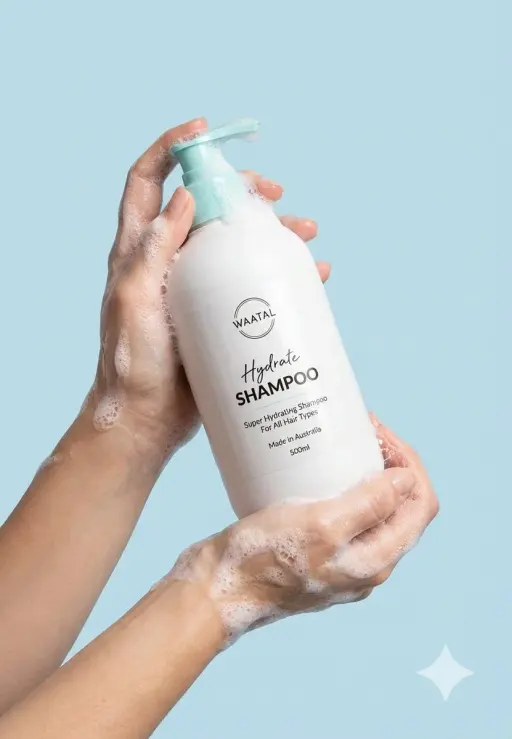 { "product_photography_prompt": { "subject": "Hands holding a shampoo bottle wit...