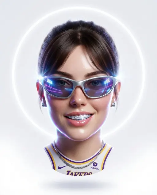 Hyper-stylized dynamic 3D floating head portrait of the attached reference image...