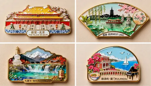 Enamel color (Cloisonné) art style, metallic texture, creating a refrigerator ma...
