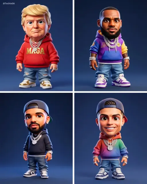 Maintaining the facial features of all creatures… chibi styled 3d, wearing rappe...