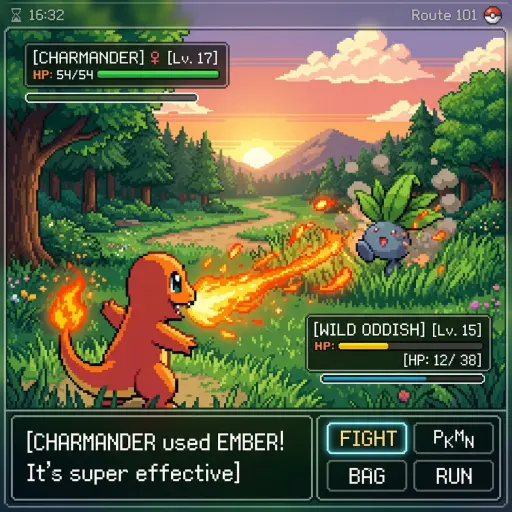 inspired by a classic pokemon gameboy screenshot but it's highly detailed beauti...