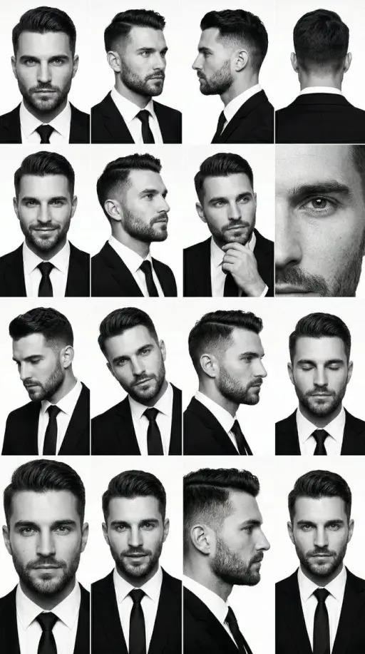 { "generation_request": { "meta_data": { "task_type": "bw_male_expression_grid_i...