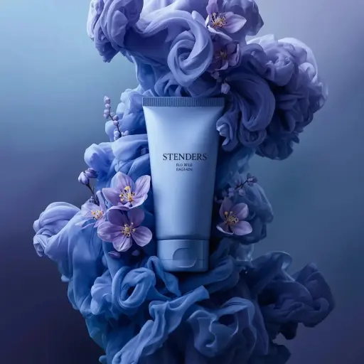 Ultra-realistic luxury cosmetic product photography in a dramatic monochromatic...