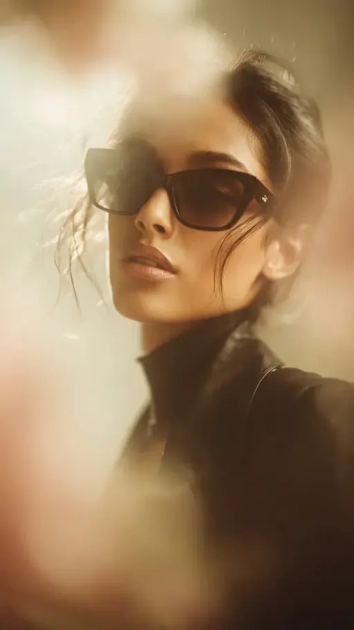 Ultra-realistic cinematic fashion portrait of a stylish woman wearing oversized...