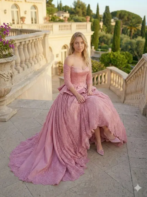 { "subject": { "identity": "Sydney Sweeney", "hair": "Wavy blonde, styled casual...