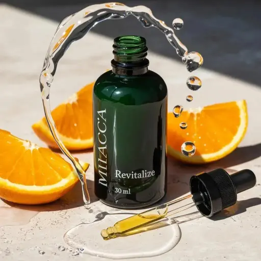 Ultra-realistic premium skincare serum bottle (dark green glass with dropper), g...